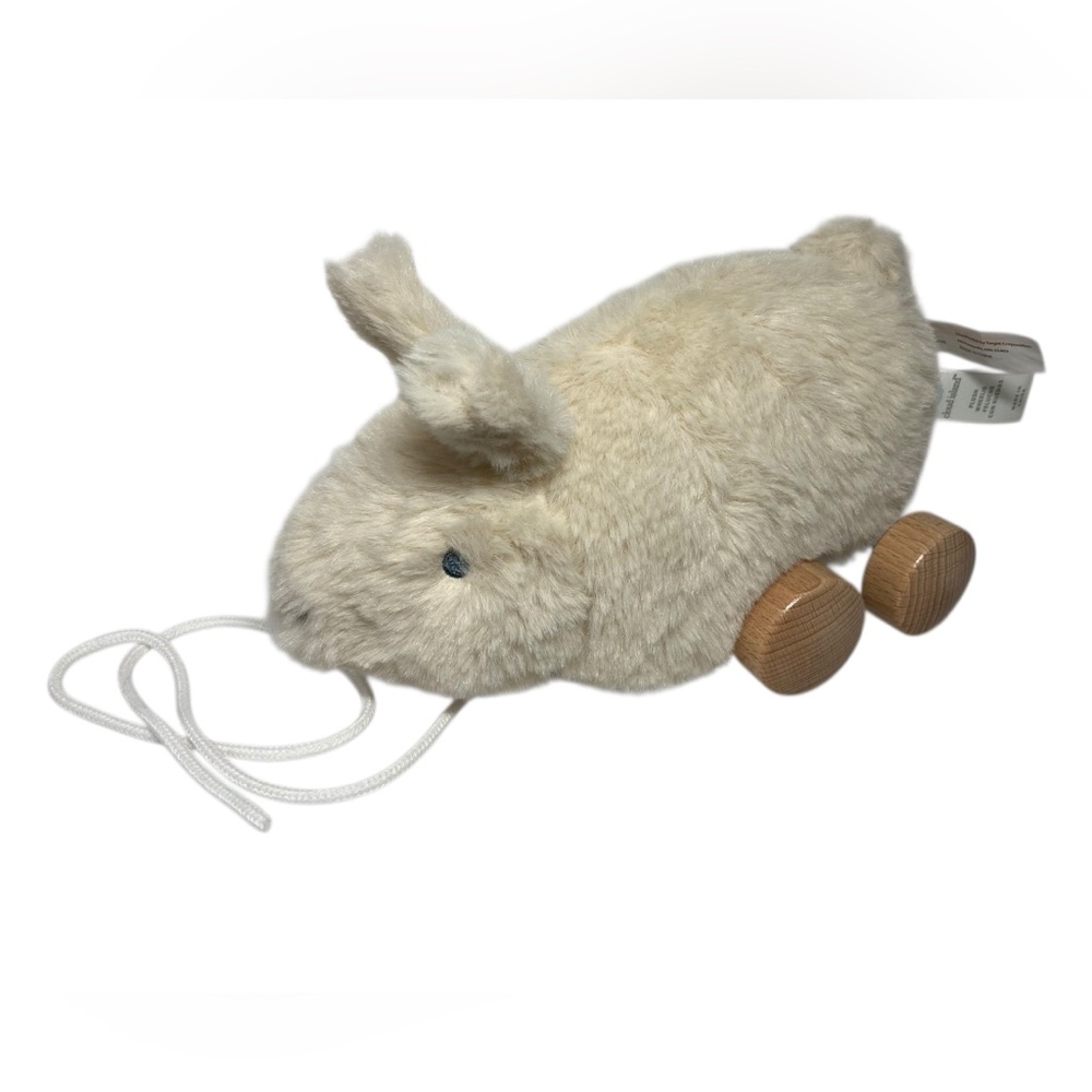 Cloud Island 8.5" Bunny Rabbit Cream Plush Wheelie Wheels Pull Toy 2023
